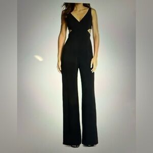 JAYGODFREY Black V-Neck Cutout Wide-Leg Jumpsuit Pantsuit